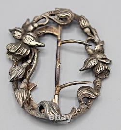 Ancienne Boucle De Ceinture En Argent Massif Decor Floral Art Nouveau