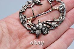 Ancienne Boucle De Ceinture En Argent Massif Decor Floral Art Nouveau