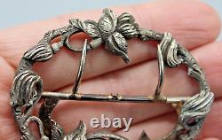 Ancienne Boucle De Ceinture En Argent Massif Decor Floral Art Nouveau