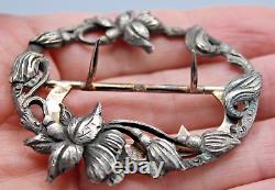 Ancienne Boucle De Ceinture En Argent Massif Decor Floral Art Nouveau