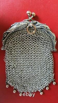 Ancienne Bourse Aumônière Double en Argent massif et Vermeil-Silver Mesh Purse