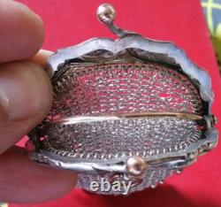 Ancienne Bourse Aumônière Double en Argent massif et Vermeil-Silver Mesh Purse