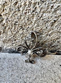 Ancienne Broche Argent Massif Et Vermeil Art Nouveau Perle Motif Trefle Vintage