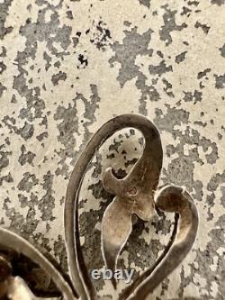 Ancienne Broche Argent Massif Et Vermeil Art Nouveau Perle Motif Trefle Vintage