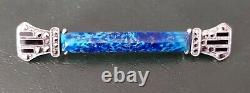 Ancienne Broche Barette Art Déco Argent Massif Lapis Lazuli Marccasites Onyx