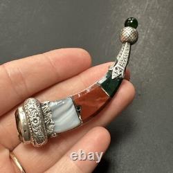Ancienne Broche En Argent Massif Art Déco Nouveau créateur Corne Agate