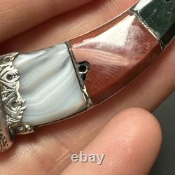 Ancienne Broche En Argent Massif Art Déco Nouveau créateur Corne Agate