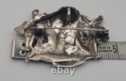 Ancienne Broche Pendentif Art Nouveau Argent Massif Nymphe Femme Fleur #F5
