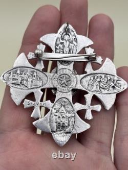 Ancienne Broche Pendentif bijoux Croix Argent Massif Silver Sterling Bijoux 47Gr