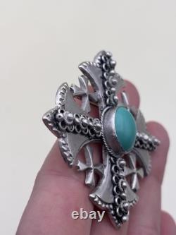 Ancienne Broche Pendentif bijoux Croix Argent Massif Silver Sterling Bijoux 47Gr
