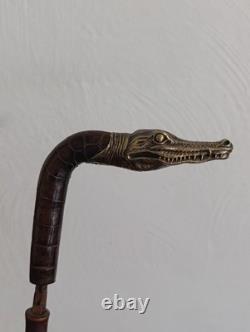 Ancienne Cannes à Système Tête de Crocodile Argent Massif Exposition Coloniale