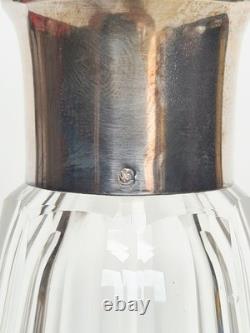 Ancienne Carafe Décanteur Cristal Taillé Côtes Plates Col Argent Massif XIXe
