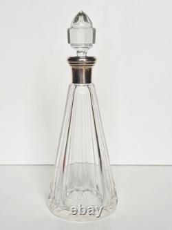 Ancienne Carafe Décanteur Cristal Taillé Côtes Plates Col Argent Massif XIXe