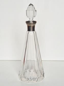 Ancienne Carafe Décanteur Cristal Taillé Côtes Plates Col Argent Massif XIXe