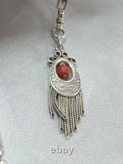 Ancienne Chaîne De Montre Gousset Argent Massif Corail Bijoux Silver Jewel Chain