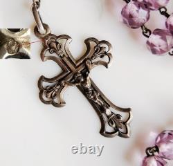 Ancienne Chapelet rosaire en argent massif croix religieux christian sacré-coeur