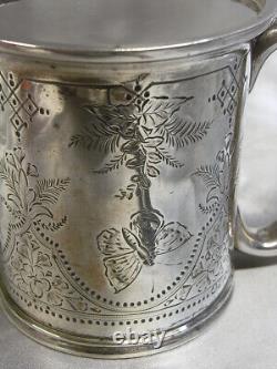 Ancienne Chope Verre Timbale Argent Massif Anglais Tw Silver England Glass 1879