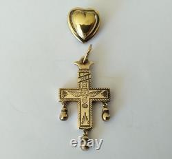 Ancienne Croix Régionale Du Beaufortain Avec Coeur Argent Massif Vermeil Savoie