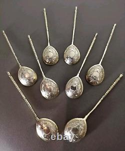 Ancienne Cuillères A Moka Ou Caviar En Argent Massif Russe Lots De 8