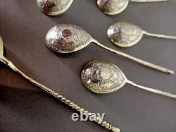 Ancienne Cuillères A Moka Ou Caviar En Argent Massif Russe Lots De 8