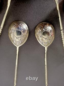 Ancienne Cuillères A Moka Ou Caviar En Argent Massif Russe Lots De 8