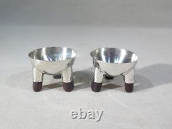 Ancienne Jolie Paire De Salerons Argent Massif Sterling Mexico Style Art Deco