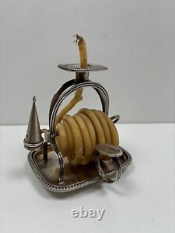 Ancienne Lampe Rat de Cave Anglais à Mèche de Cire en Argent Massif Sterling