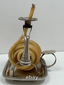 Ancienne Lampe Rat de Cave Anglais à Mèche de Cire en Argent Massif Sterling