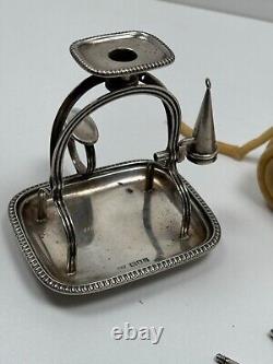 Ancienne Lampe Rat de Cave Anglais à Mèche de Cire en Argent Massif Sterling