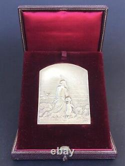 Ancienne MEDAILLE en ARGENT MASSIF signée DUPRÉ 1902 Art Nouveau boîte d'origine