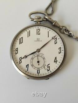 Ancienne Montre A Gousset Omega En Argent Massif Chain Art Deco old pocket watch