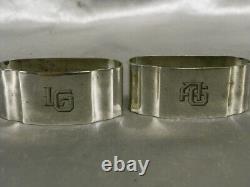 Ancienne Paire Rond De Serviette Argent Massif Minerve Monogramme Art Deco