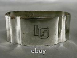 Ancienne Paire Rond De Serviette Argent Massif Minerve Monogramme Art Deco