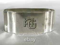 Ancienne Paire Rond De Serviette Argent Massif Minerve Monogramme Art Deco
