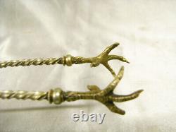 Ancienne Pince A Sucre Argent Massif Cygne Annimal Lion Felin Griffe Tete Aigle