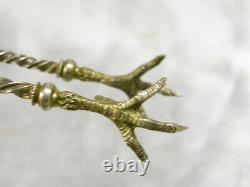 Ancienne Pince A Sucre Argent Massif Cygne Patte Oiseau Griffe Angelot