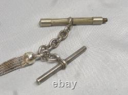 Ancienne Rare Chaine De Montre Gousset Argent Massif Émaille Bijoux Jewel