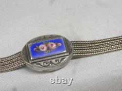 Ancienne Rare Chaine De Montre Gousset Argent Massif Émaille Bijoux Jewel