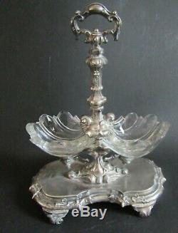 Ancienne Saliere Double En Argent Massif Salerons Cristal Baccarat