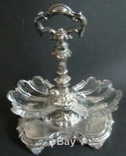 Ancienne Saliere Double En Argent Massif Salerons Cristal Baccarat