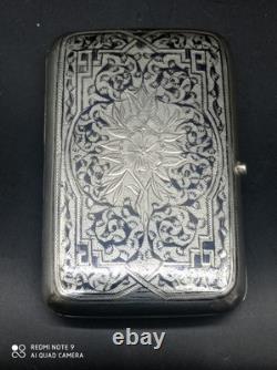 Ancienne Tabatière, Boite à cigarette Argent Massif Niellé Russe 1892, poinçonnée