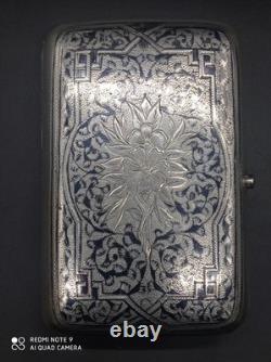 Ancienne Tabatière, Boite à cigarette Argent Massif Niellé Russe 1892, poinçonnée