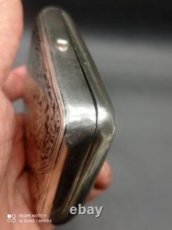 Ancienne Tabatière, Boite à cigarette Argent Massif Niellé Russe 1892, poinçonnée
