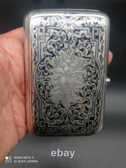 Ancienne Tabatière, Boite à cigarette Argent Massif Niellé Russe 1892, poinçonnée