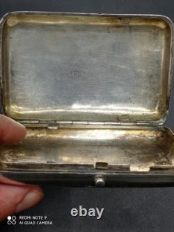 Ancienne Tabatière, Boite à cigarette Argent Massif Niellé Russe 1892, poinçonnée