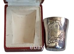 Ancienne Timballe Gobelet Baptême Monogrammes CJ Argent Massif Boulenger
