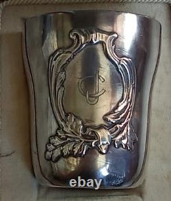 Ancienne Timballe Gobelet Baptême Monogrammes CJ Argent Massif Boulenger