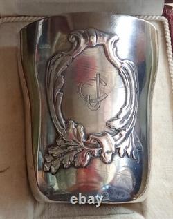 Ancienne Timballe Gobelet Baptême Monogrammes CJ Argent Massif Boulenger