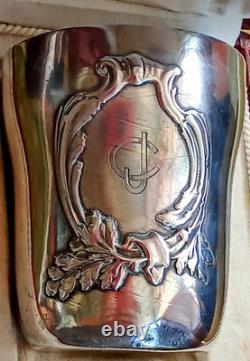 Ancienne Timballe Gobelet Baptême Monogrammes CJ Argent Massif Boulenger