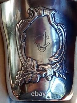 Ancienne Timballe Gobelet Baptême Monogrammes CJ Argent Massif Boulenger